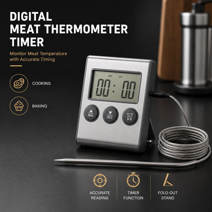 2-Pack Digital Meat Thermometer with Probe & Timer