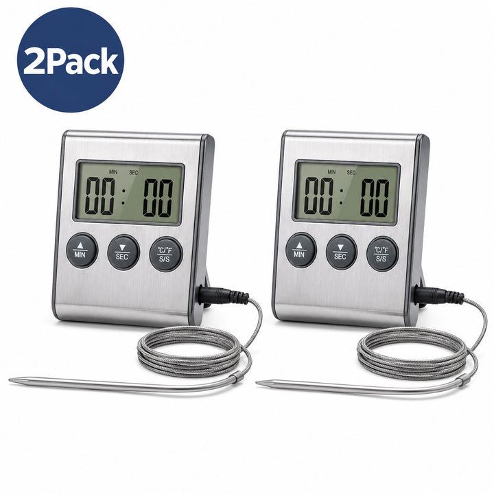 2-Pack Digital Meat Thermometer with Probe & Timer