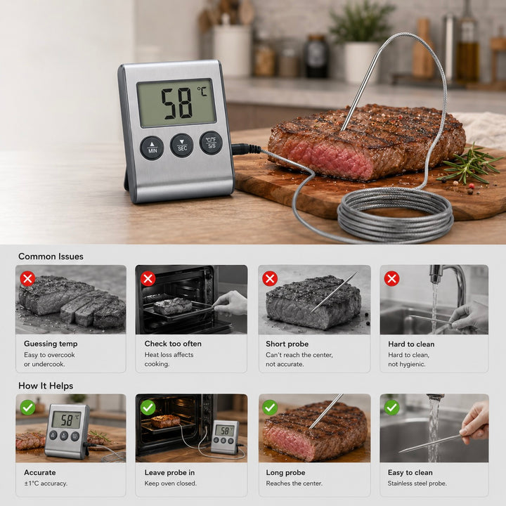 2-Pack Digital Meat Thermometer with Probe & Timer
