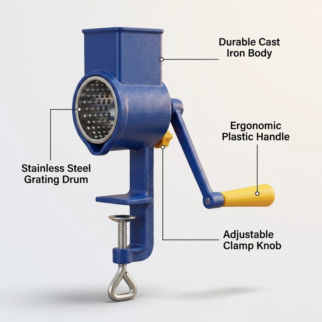 Manual Cast Iron Coffee and Nut Grinder - Hand Crank Spice Mill, Blue