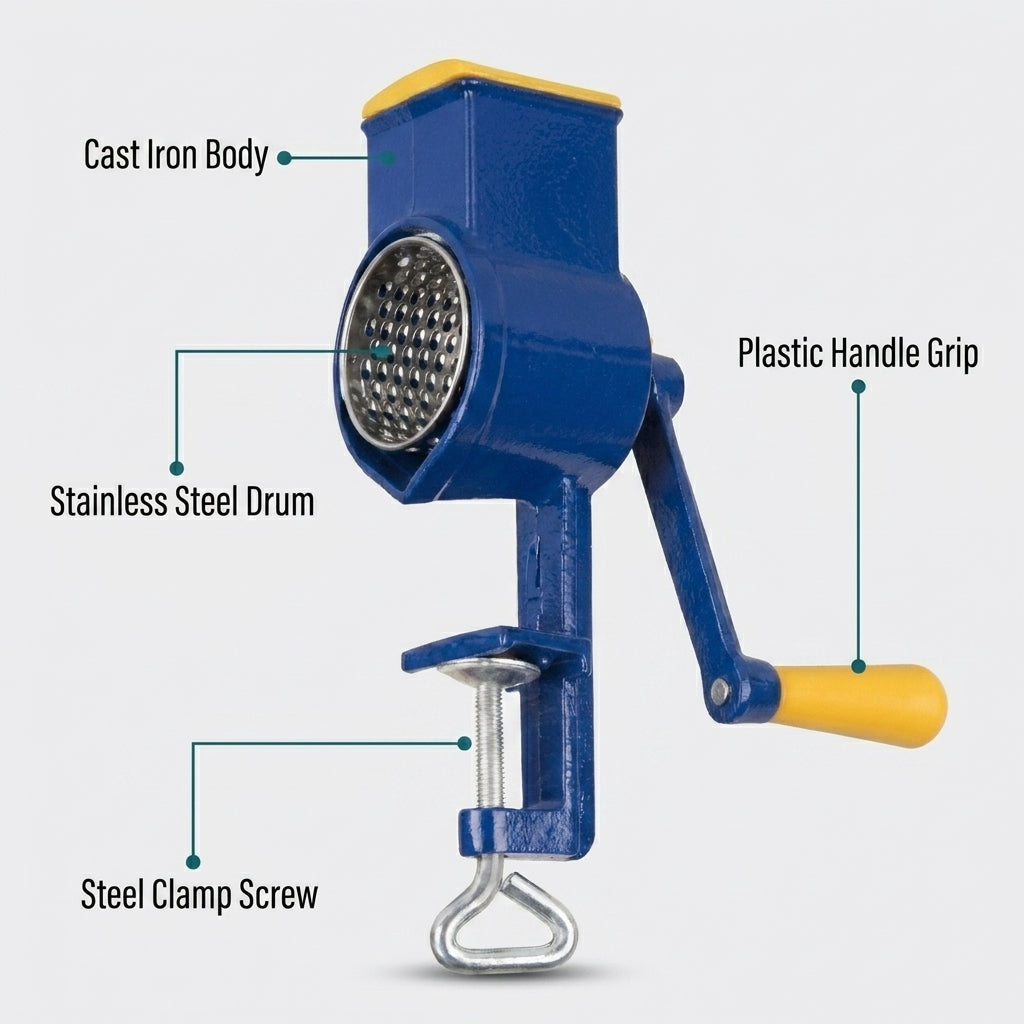 Manual Cast Iron Coffee and Nut Grinder - Hand Crank Spice Mill, Blue
