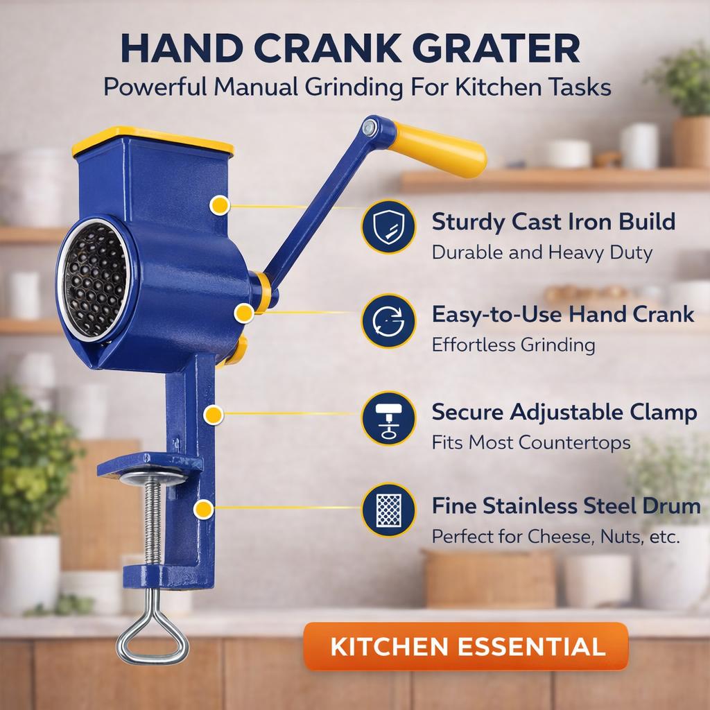 Manual Cast Iron Coffee and Nut Grinder - Hand Crank Spice Mill, Blue