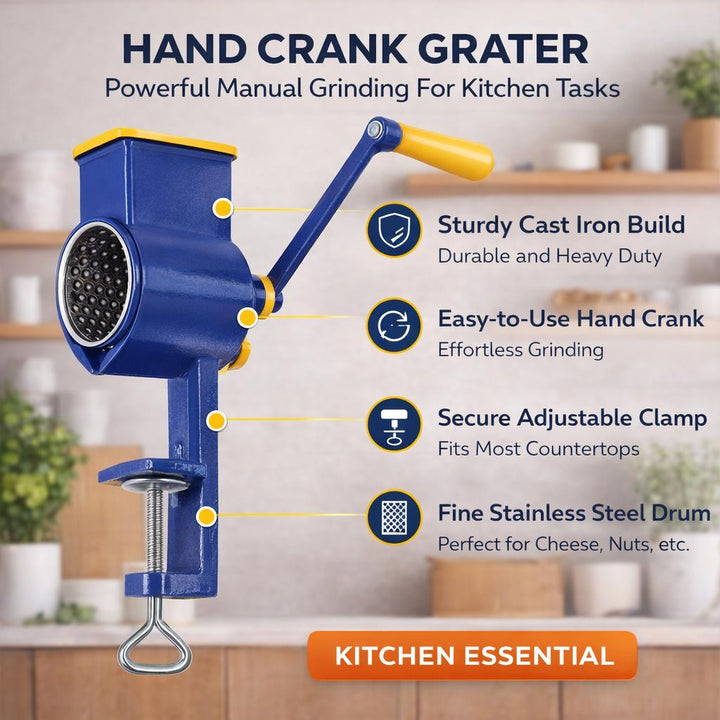 Manual Cast Iron Coffee and Nut Grinder - Hand Crank Spice Mill, Blue