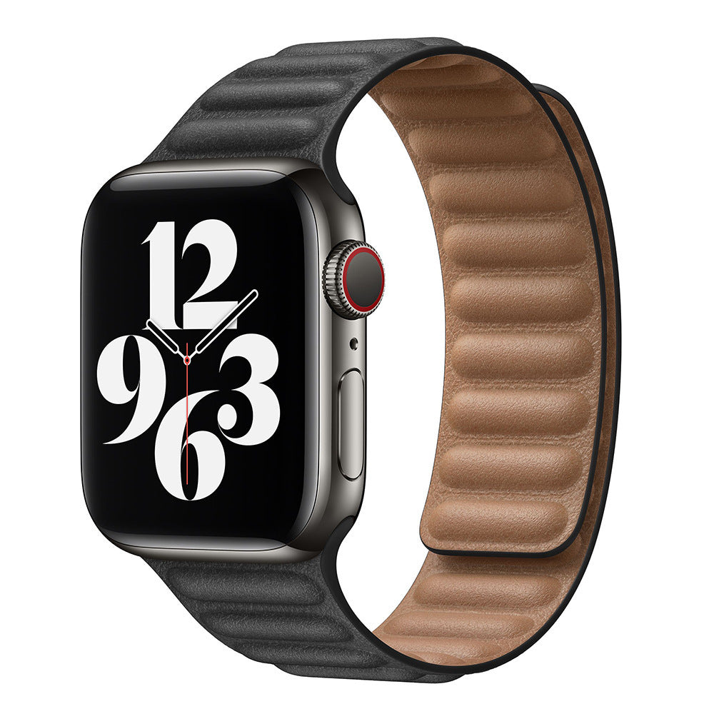 Full Grain Leather Magnetic Band Compatible With Apple Watch Band for 42MM 44MM 45MM-Black