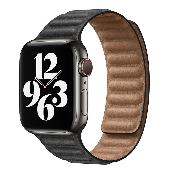 Full Grain Leather Magnetic Band Compatible With Apple Watch Band for 42MM 44MM 45MM-Black