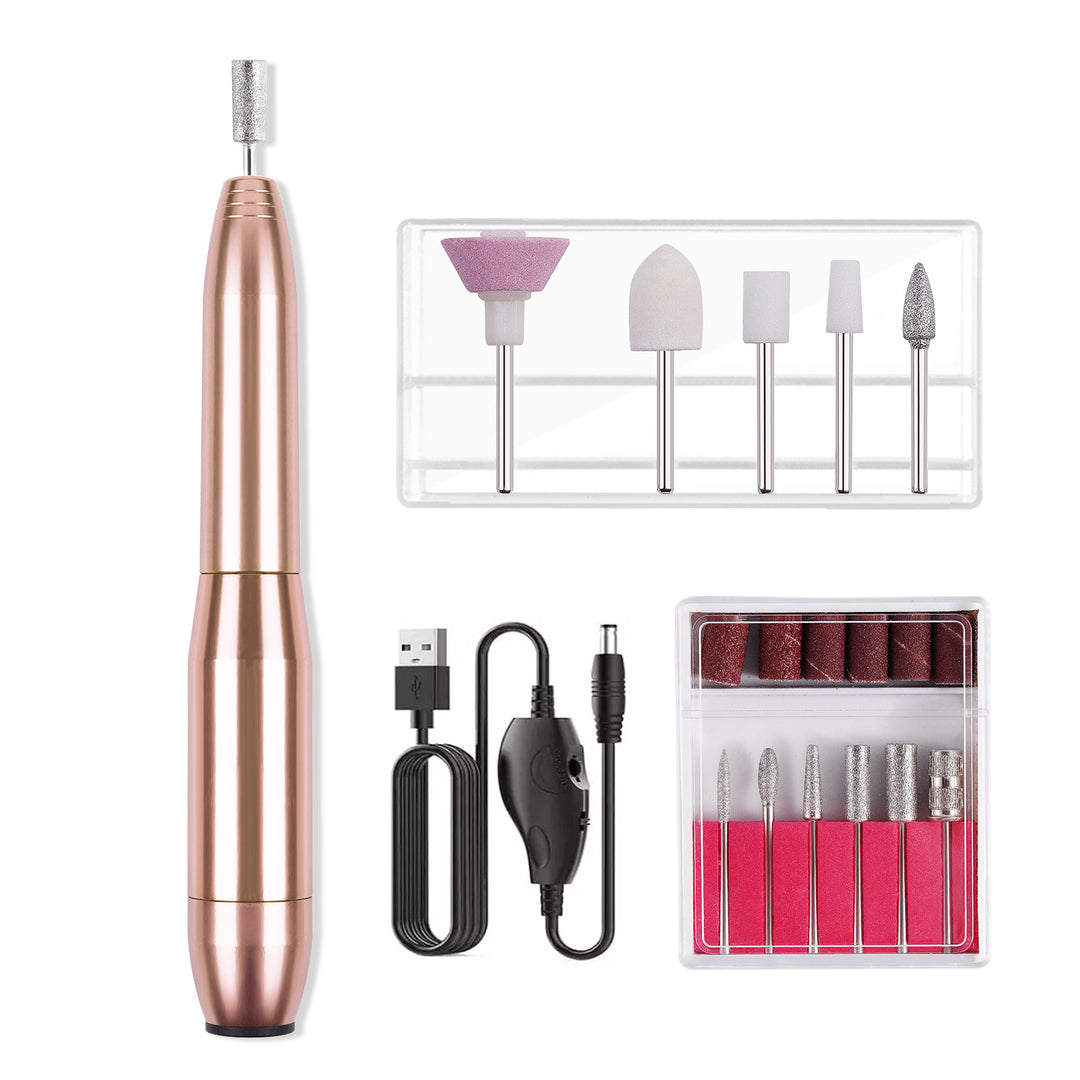 Professional USB Electric Nail Polisher with 11 Pcs Drill Bit Gold