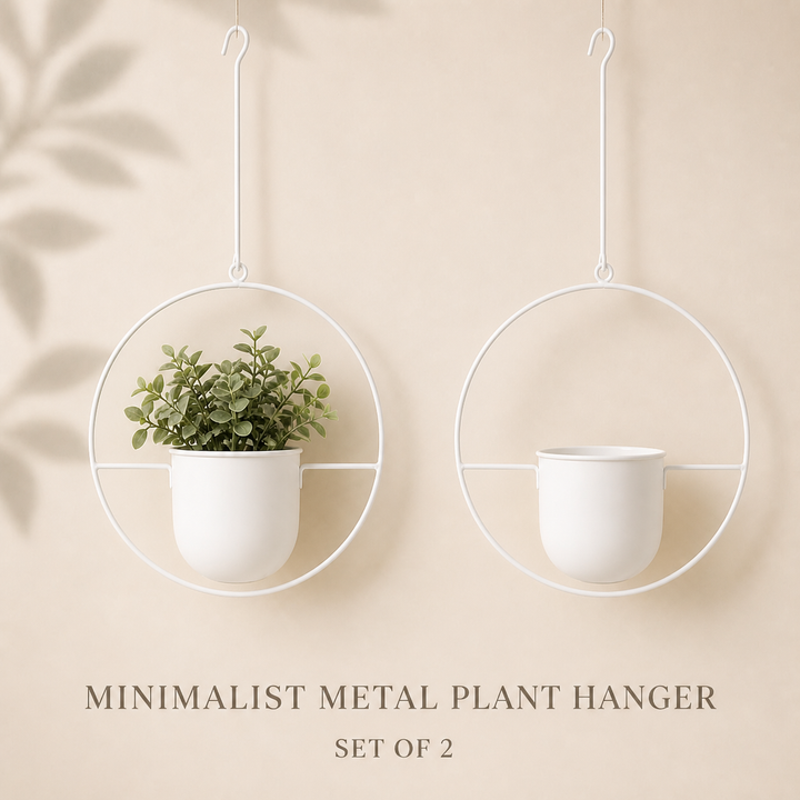 2-Pack Minimalist Round Metal Hanging Plant Pot Holders - White Finish