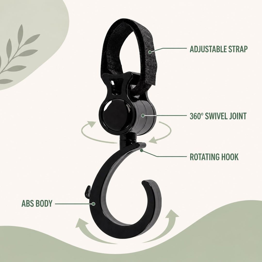 4-Pack Multi-Purpose Stroller Hooks with 360-Degree Swivel