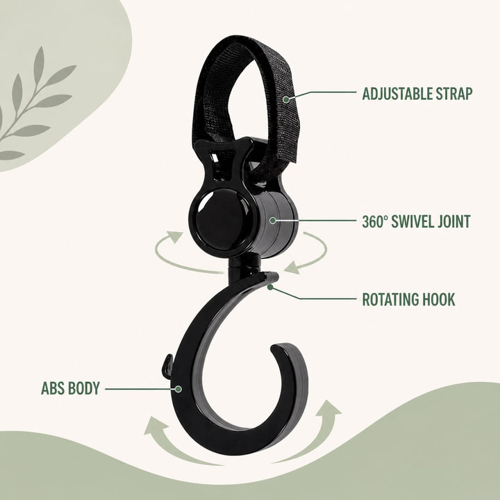 4-Pack Multi-Purpose Stroller Hooks with 360-Degree Swivel