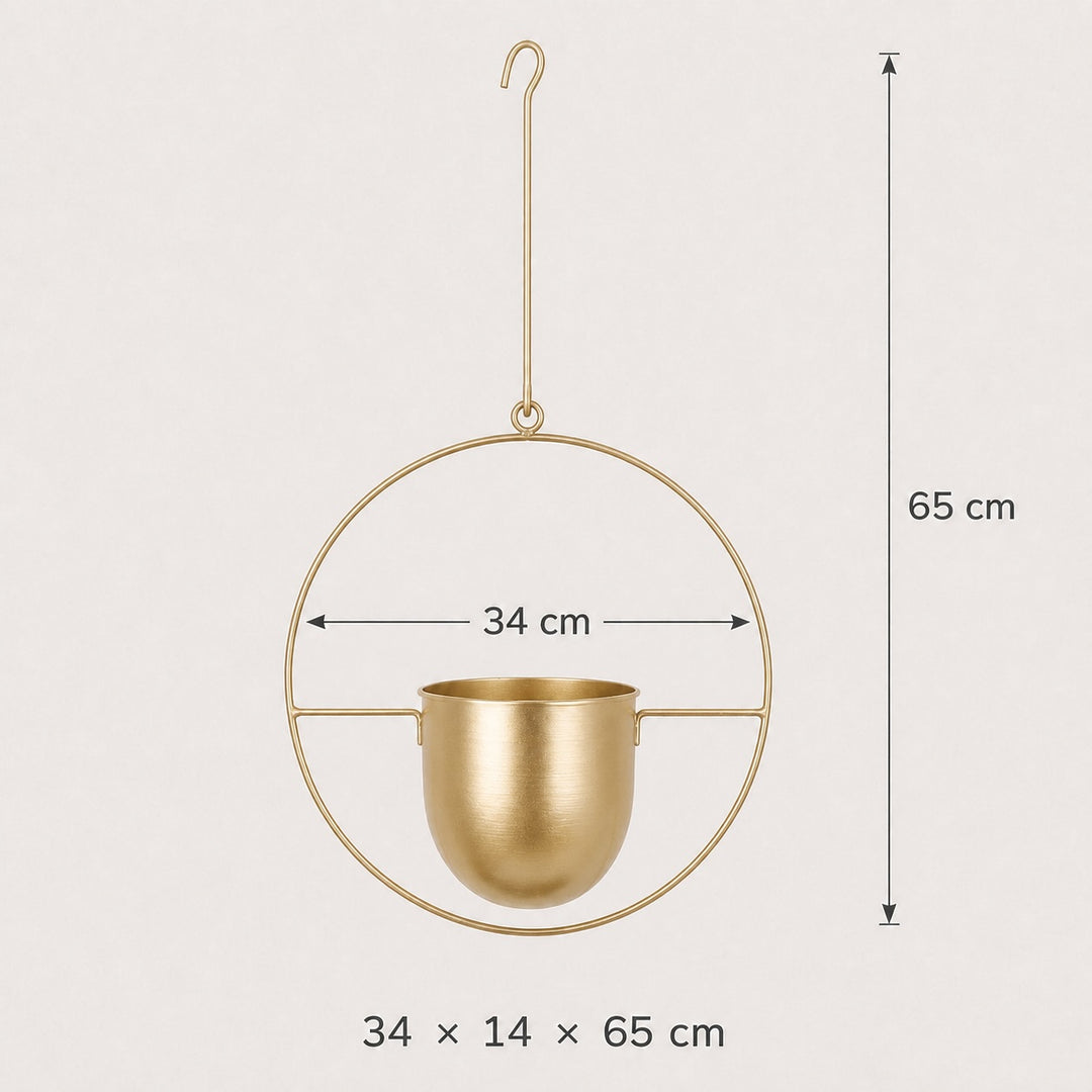 2-Pack Minimalist Round Metal Plant Hangers - Gold Finish