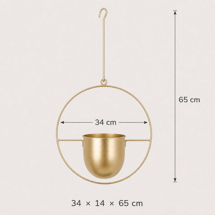 2-Pack Minimalist Round Metal Plant Hangers - Gold Finish