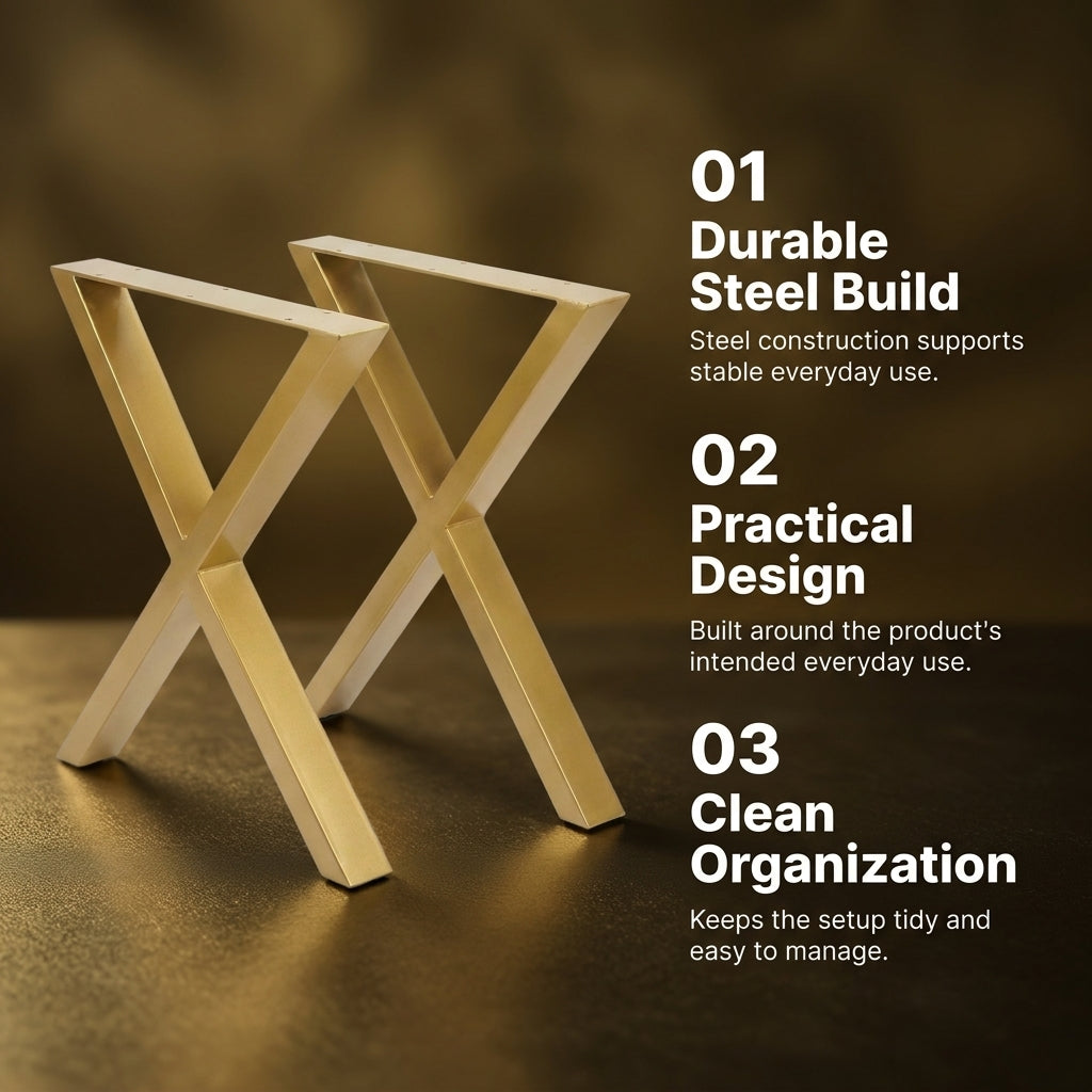 Set of 2 Steel X Shape DIY Table Bench Legs 72cm Gold