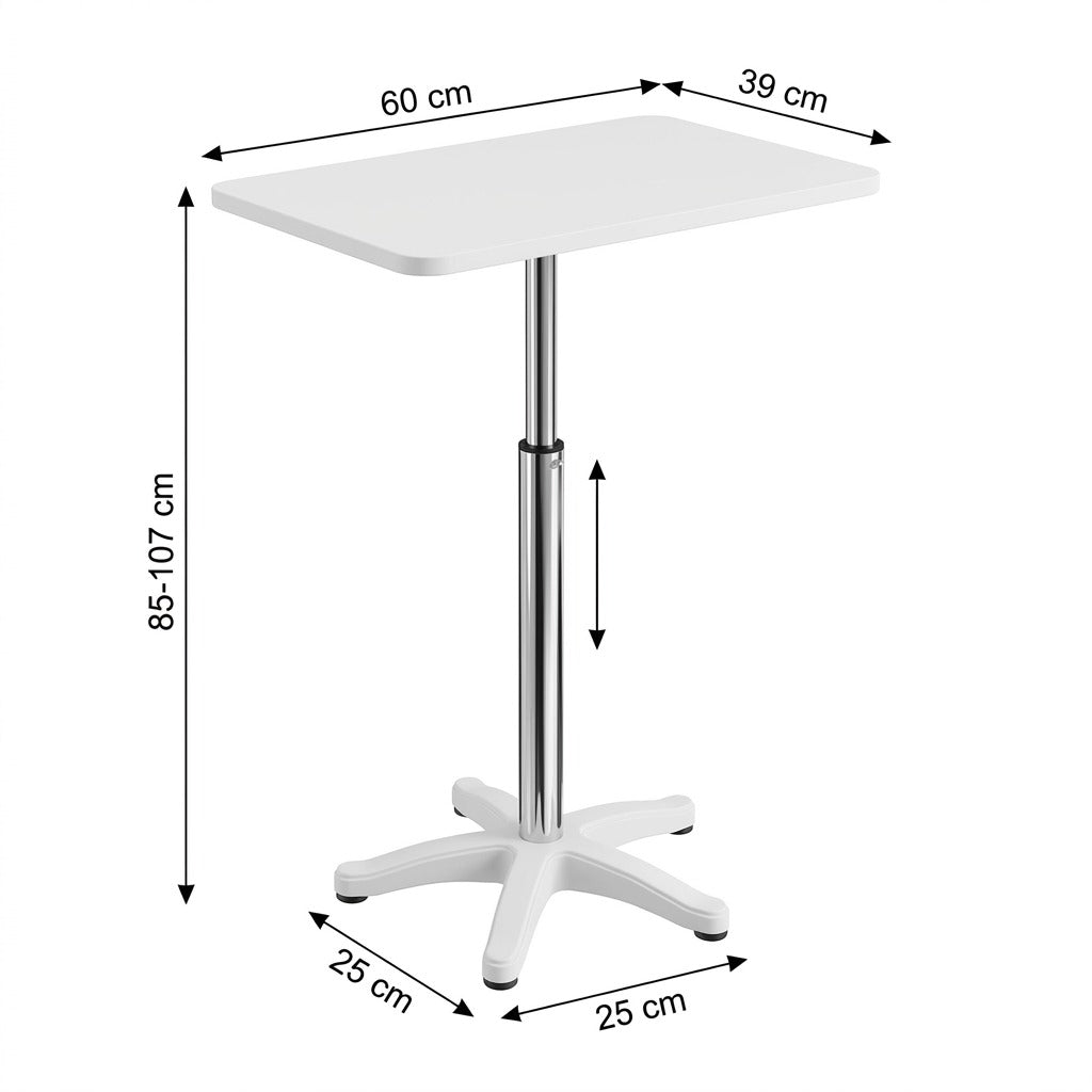 White Bedside Height Adjustable Table with Wheels - Mobile Overbed Desk