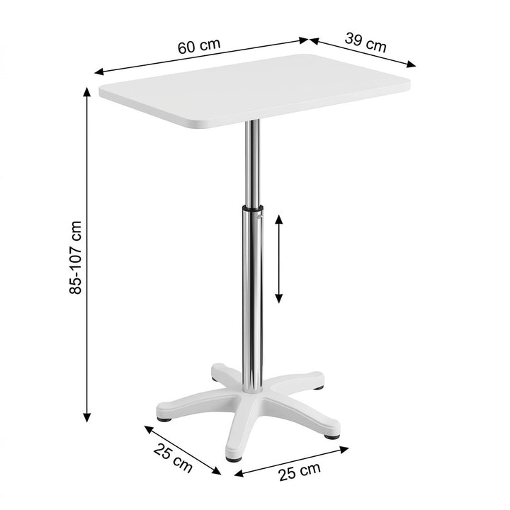 White Bedside Height Adjustable Table with Wheels - Mobile Overbed Desk