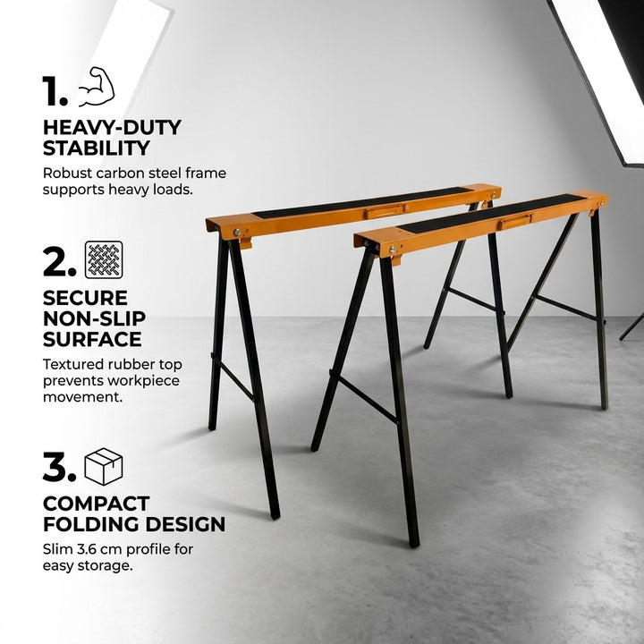 2-Piece Heavy Duty Sawhorse Support Frame Set - Yellow & Black