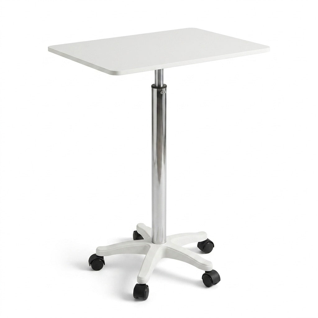 White Bedside Height Adjustable Table with Wheels - Mobile Overbed Desk
