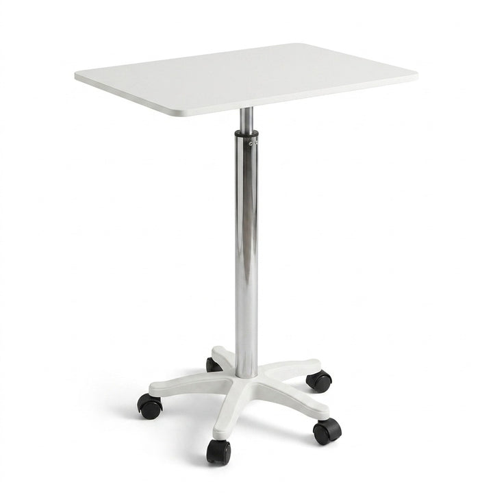 White Bedside Height Adjustable Table with Wheels - Mobile Overbed Desk