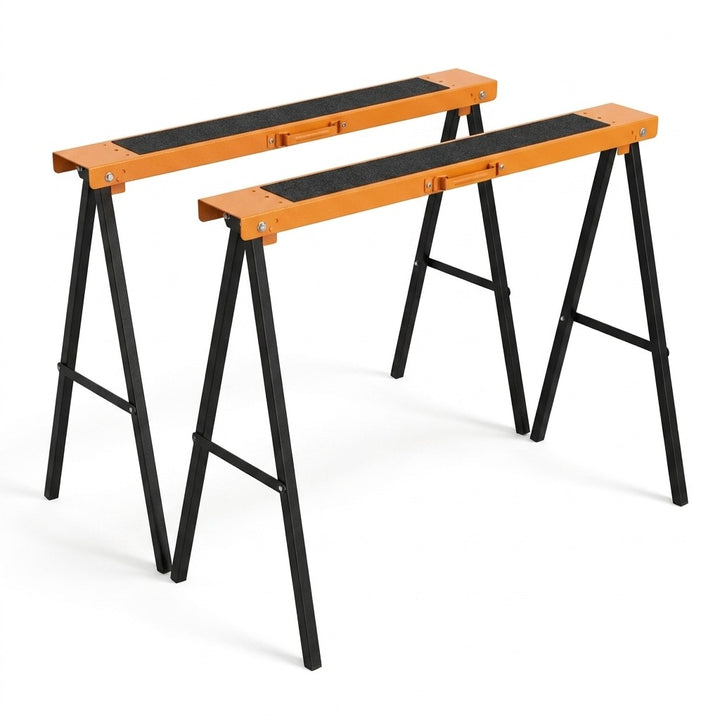 2-Piece Heavy Duty Sawhorse Support Frame Set - Yellow & Black