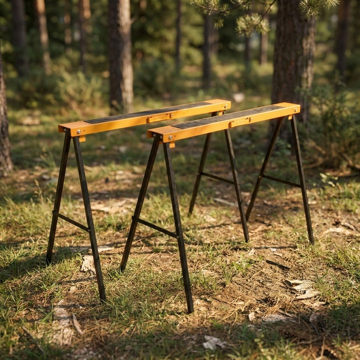 2-Piece Heavy Duty Sawhorse Support Frame Set - Yellow & Black