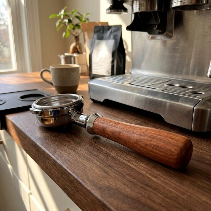 58mm Bottomless Portafilter with Rosewood Handle - E61 Compatible