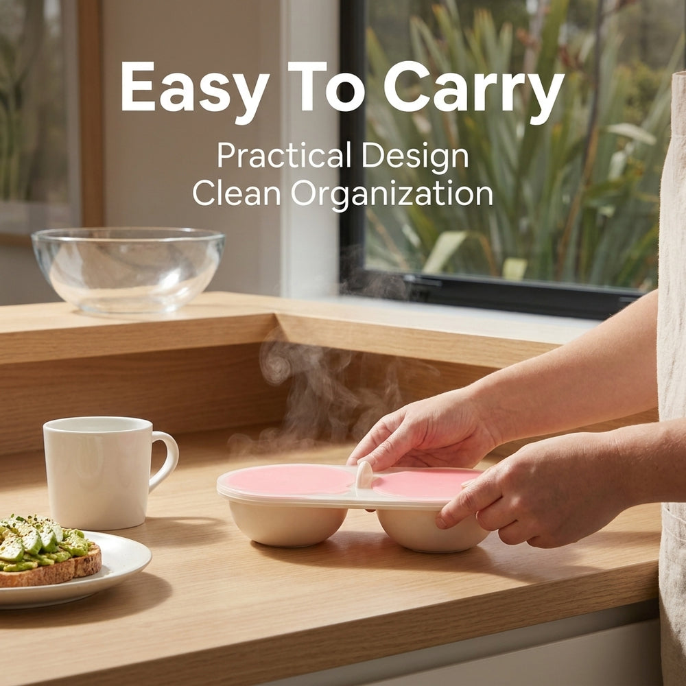 Microwave Egg Poacher Steamer Bowl 2 Pack - Double Cup Design