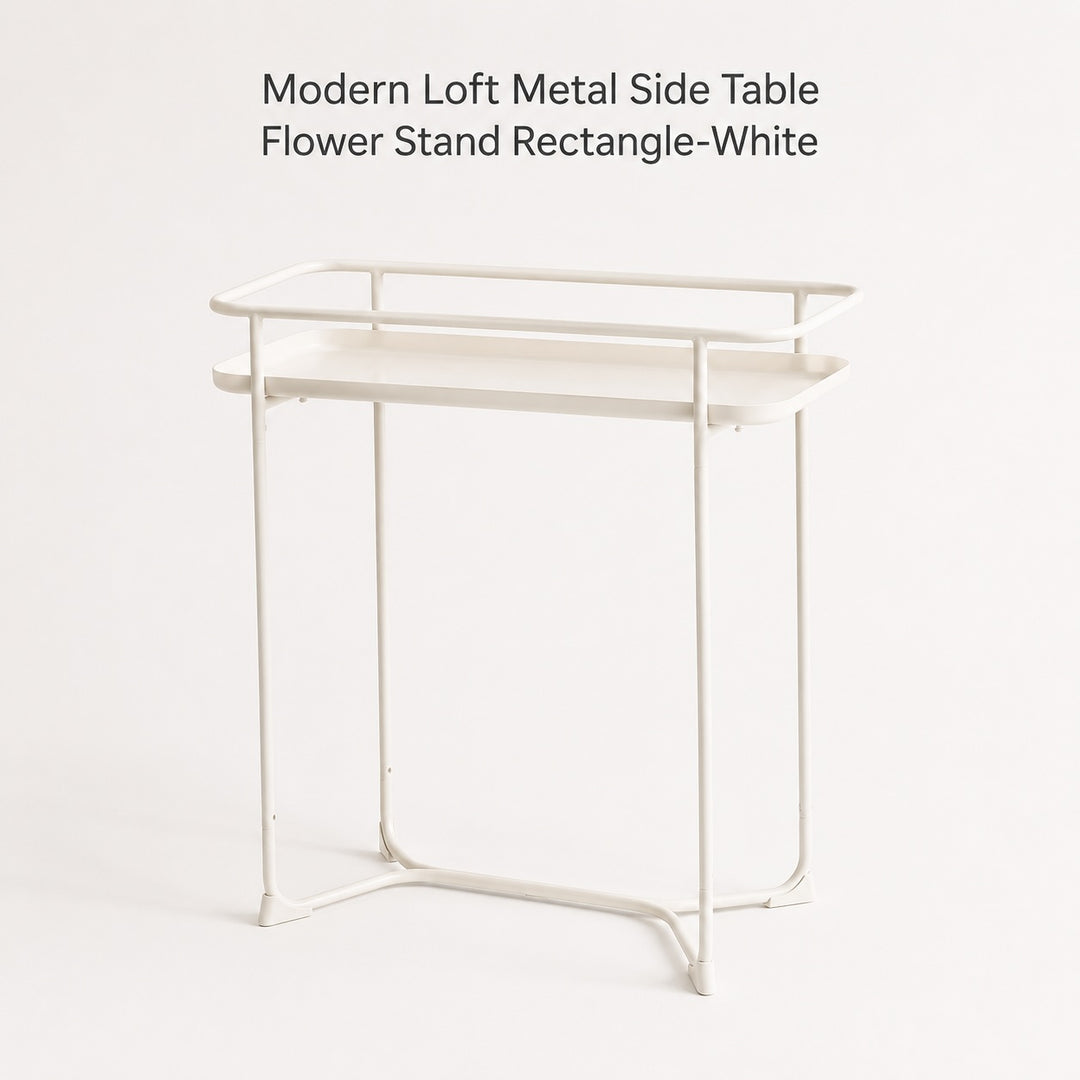 Modern Loft Metal Side Table Flower Stand Rectangle - White