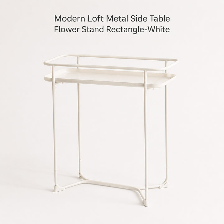Modern Loft Metal Side Table Flower Stand Rectangle - White