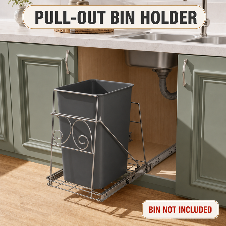 Under-Sink Pull-Out Trash Bin Holder - Kitchen Cabinet Waste Rack