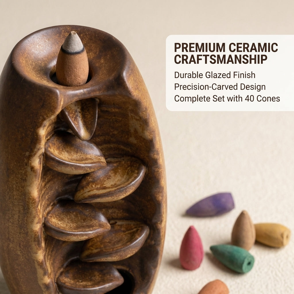 Ceramic Waterfall Backflow Incense Burner with 20 Cones