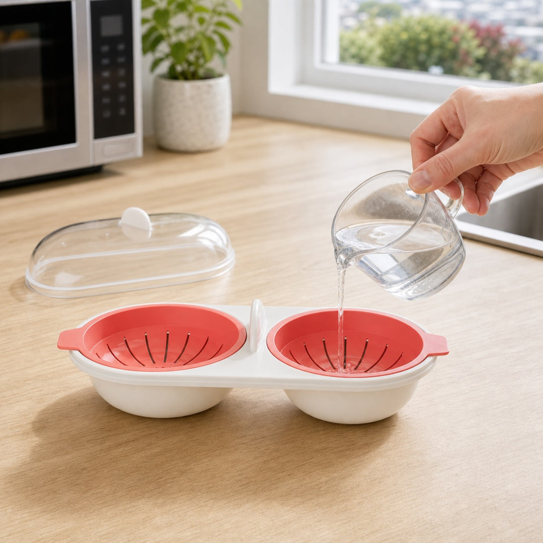 Microwave Egg Poacher Steamer Bowl 2 Pack - Double Cup Design