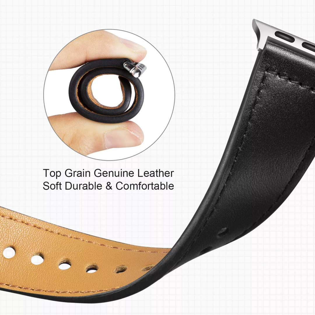 Top Grain Leather Bands Compatible With Apple Watch Band for 42MM 44MM 45MM-Black