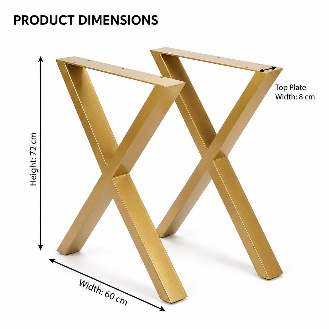 Set of 2 Steel X Shape DIY Table Bench Legs 72cm Gold