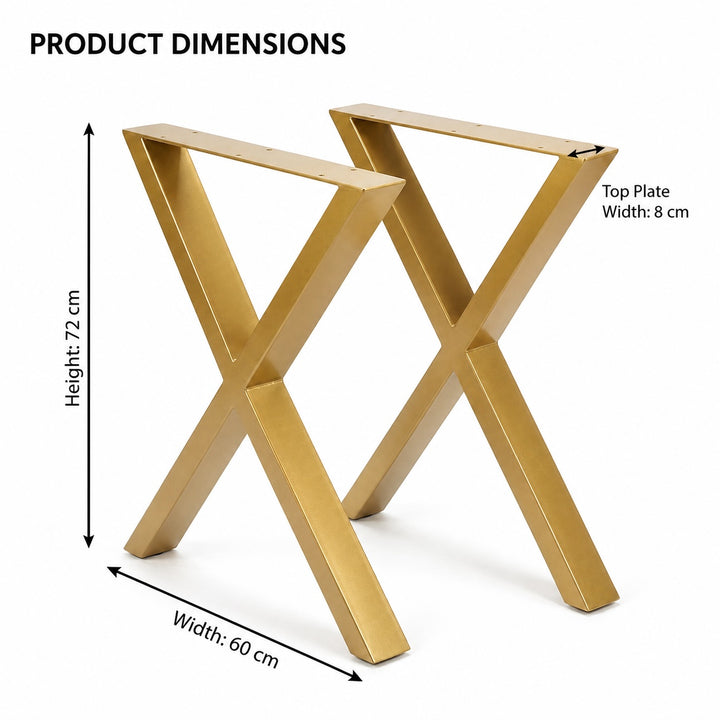 Set of 2 Steel X Shape DIY Table Bench Legs 72cm Gold