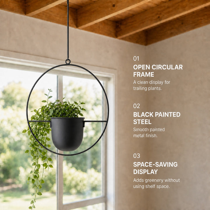 2-Pack Minimalist Round Metal Plant Hangers - Black Hanging Planters