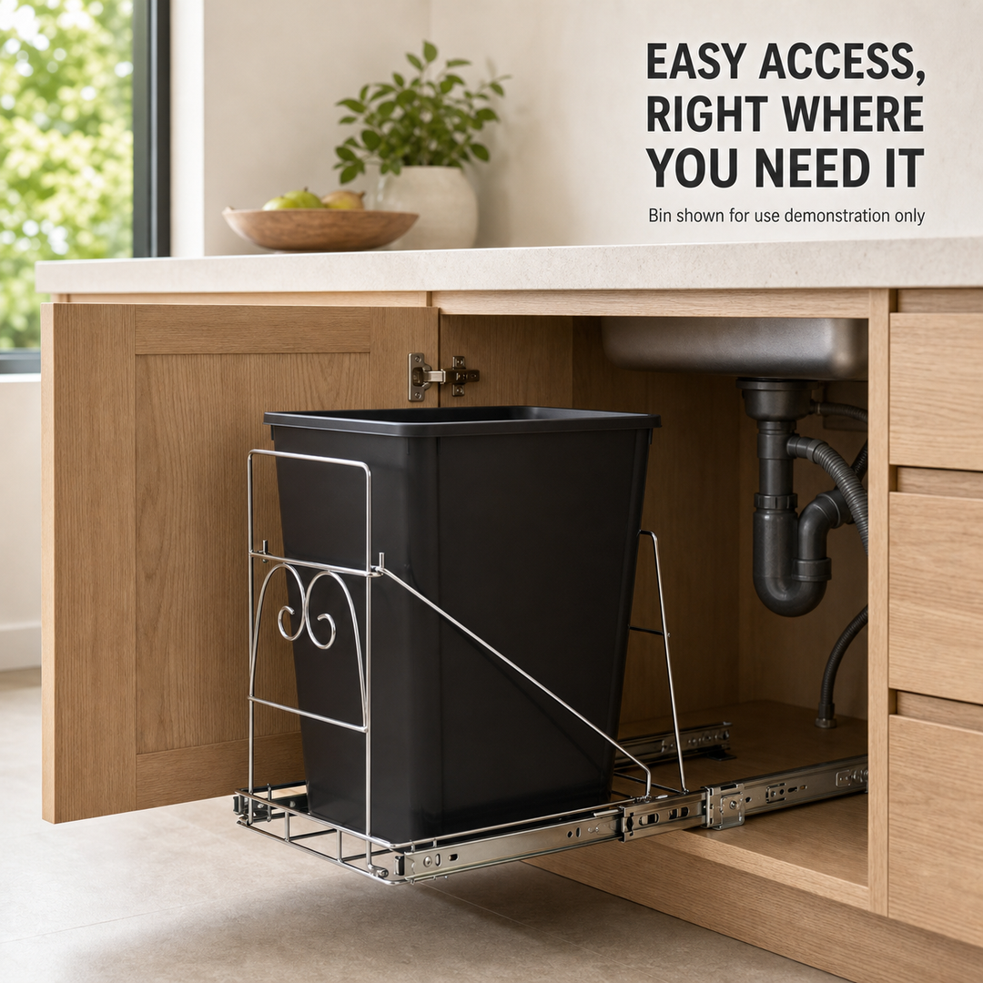 Under-Sink Pull-Out Trash Bin Holder - Kitchen Cabinet Waste Rack