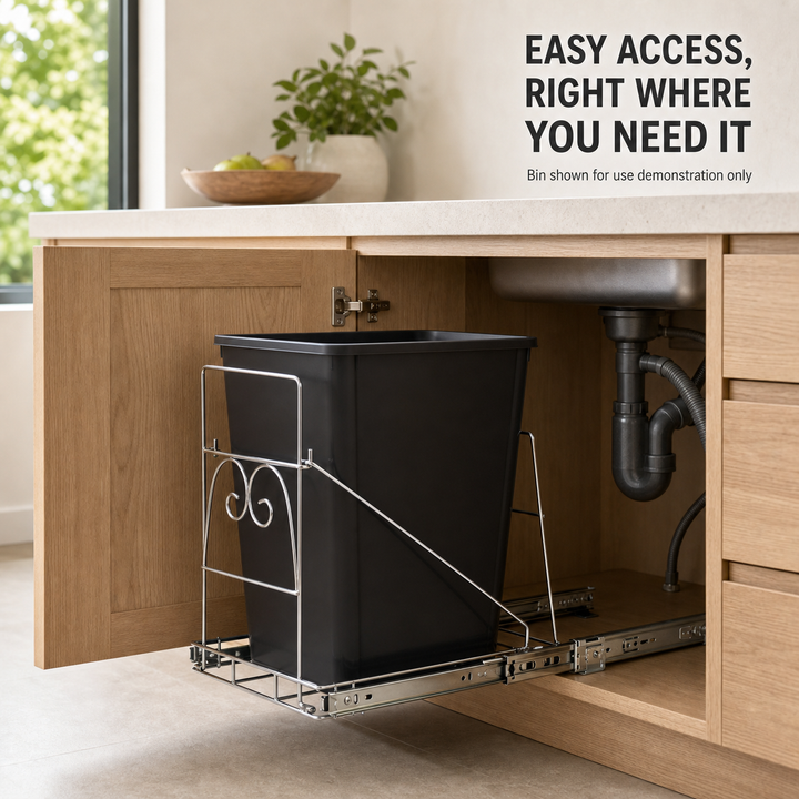 Under-Sink Pull-Out Trash Bin Holder - Kitchen Cabinet Waste Rack
