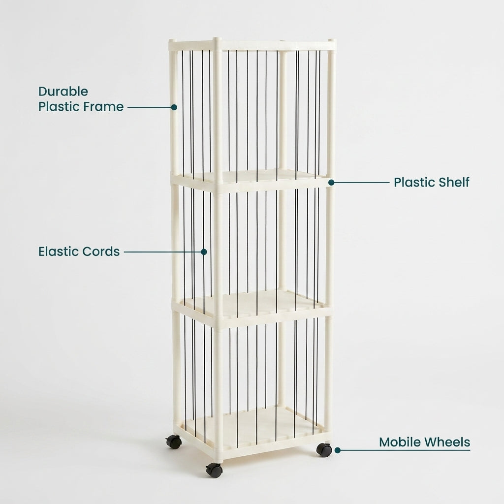 3-Tier Plush Toy Storage Rack with Wheels - Cream White Organizer