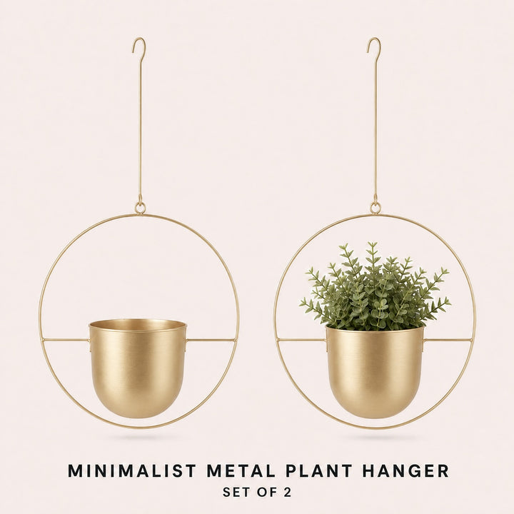 2-Pack Minimalist Round Metal Plant Hangers - Gold Finish