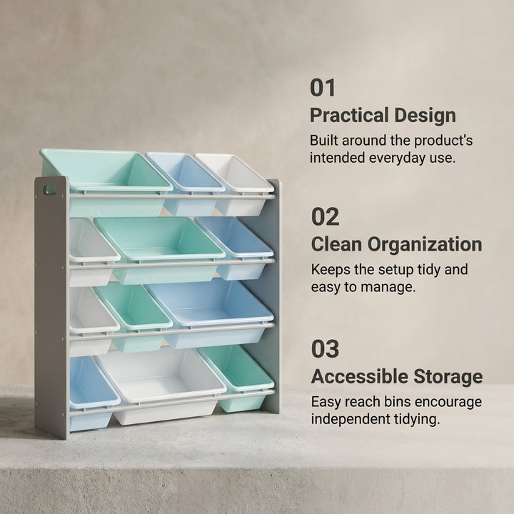 Kids Toy Storage Organizer with 12 Removable Plastic Bins - Pastel