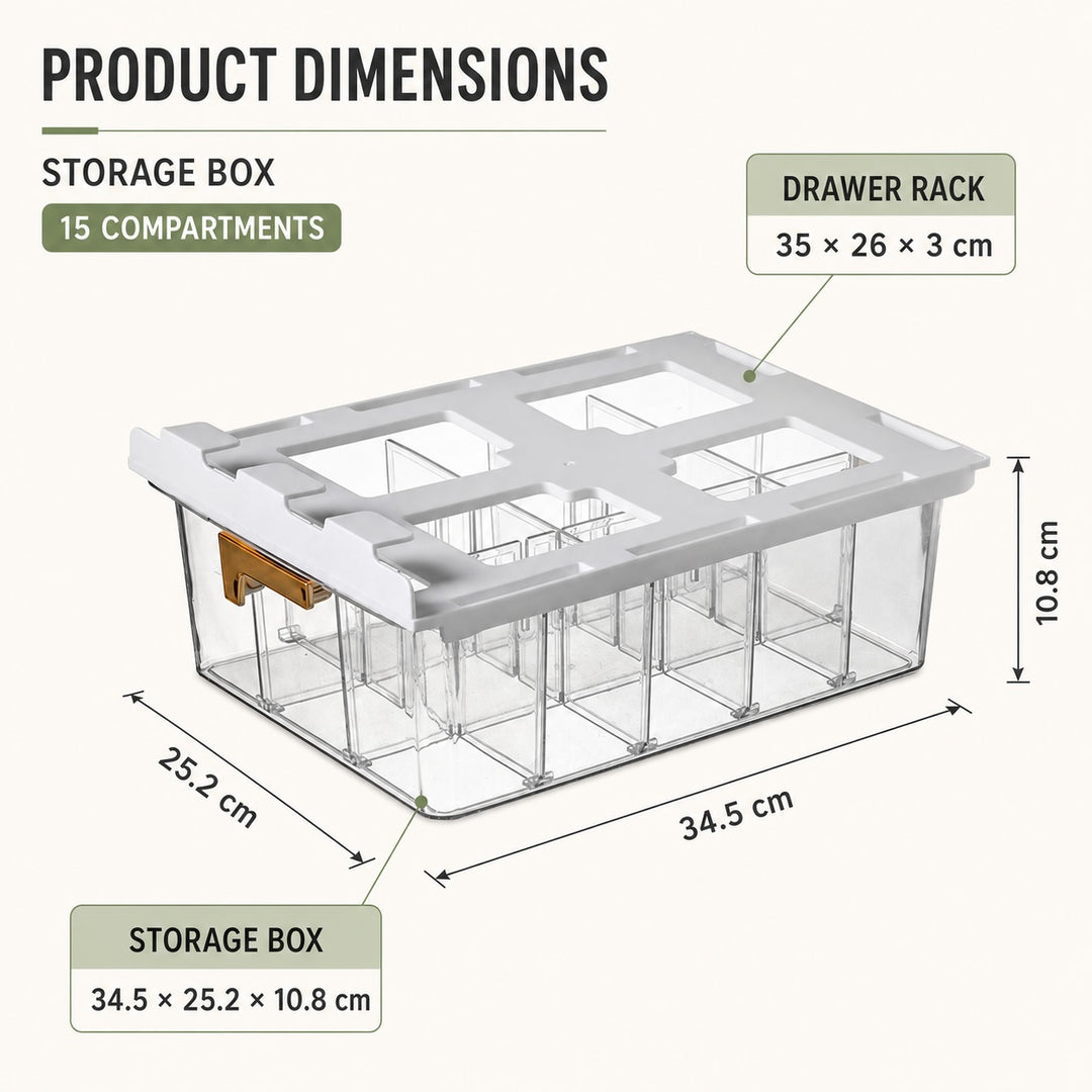 Under Shelf Pull Out Drawer Organiser with 15 Grids - Clear