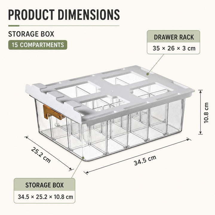 Under Shelf Pull Out Drawer Organiser with 15 Grids - Clear