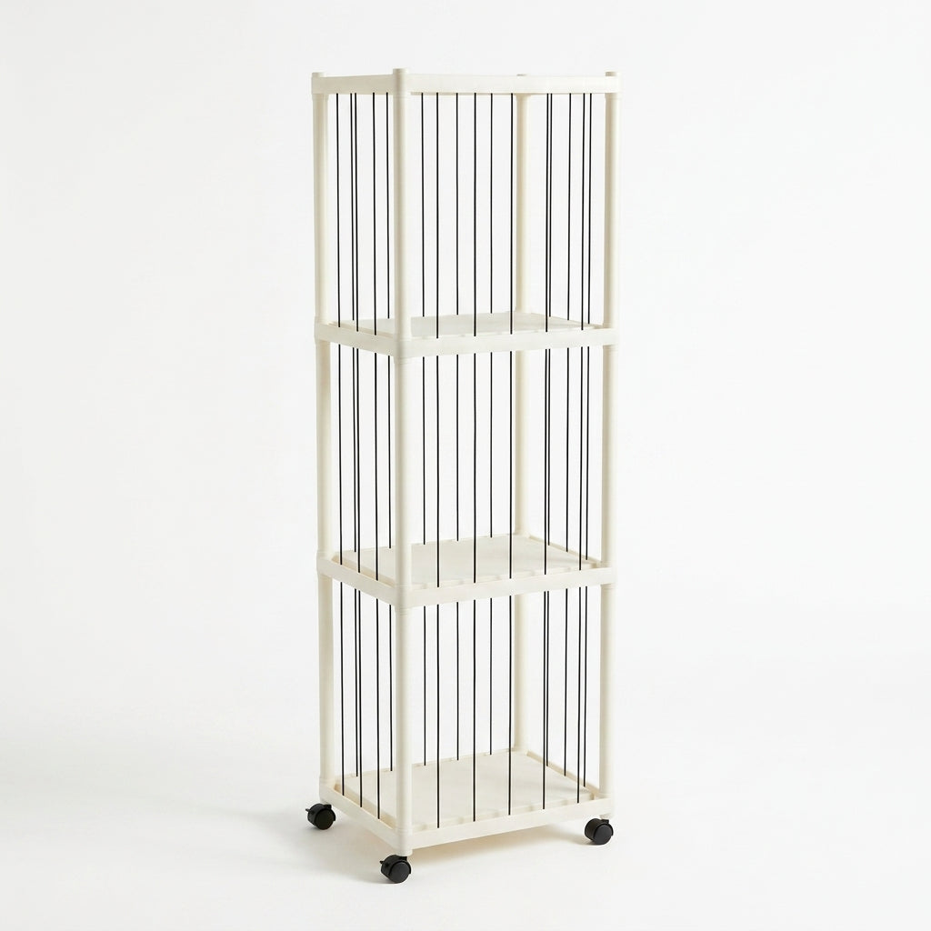 3-Tier Plush Toy Storage Rack with Wheels - Cream White Organizer