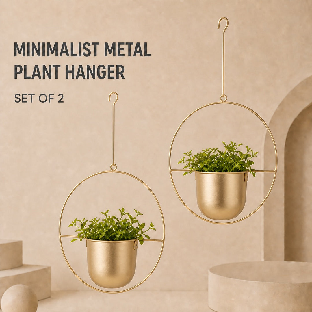2-Pack Minimalist Round Metal Plant Hangers - Gold Finish