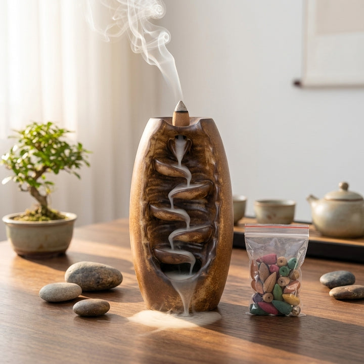 Ceramic Waterfall Backflow Incense Burner with 20 Cones