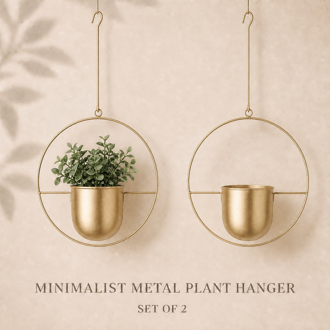 2-Pack Minimalist Round Metal Plant Hangers - Gold Finish