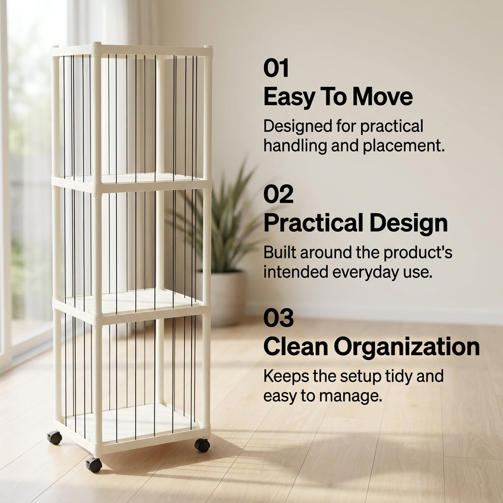 3-Tier Plush Toy Storage Rack with Wheels - Cream White Organizer