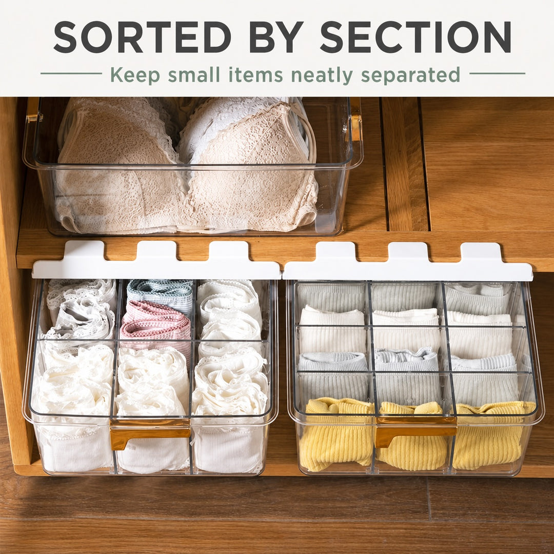 Under Shelf Pull Out Drawer Organiser with 15 Grids - Clear