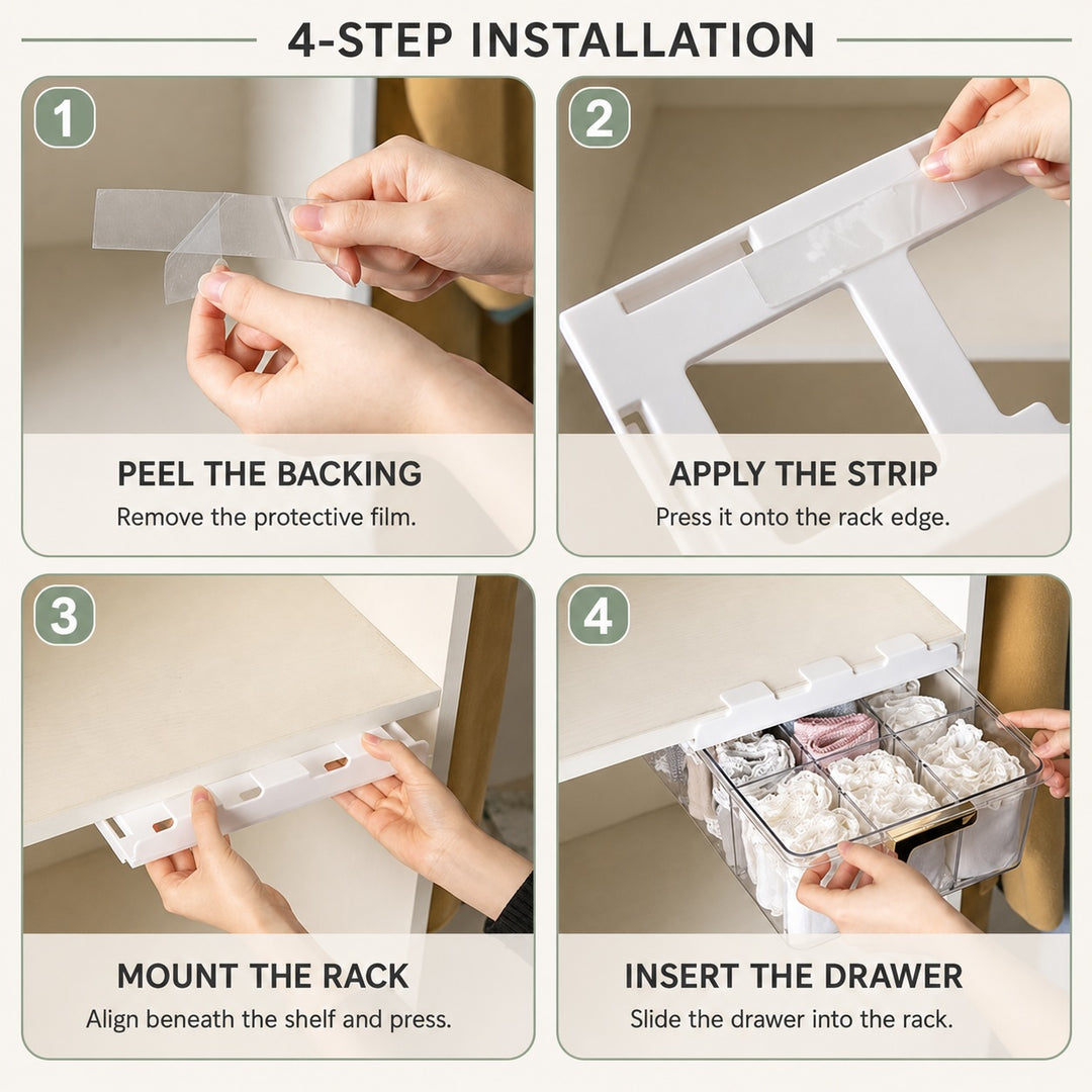 Under Shelf Pull Out Drawer Organiser with 15 Grids - Clear