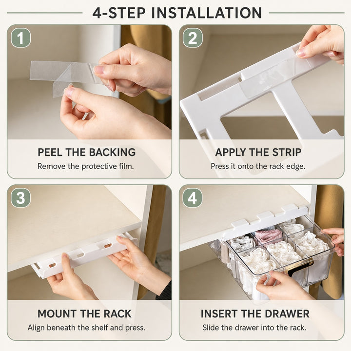 Under Shelf Pull Out Drawer Organiser with 15 Grids - Clear