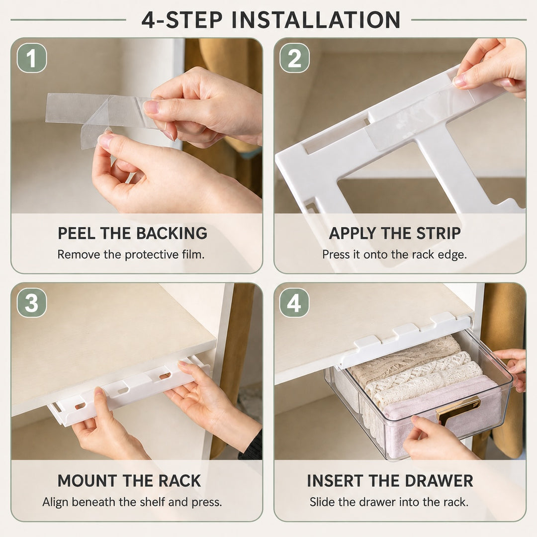 Under Shelf Pull Out Drawer Organiser for Kitchen and Wardrobe - 1 Grid